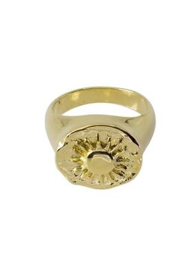 Size 9 - Gold Sunburst Signet Ring - Women Jewelry